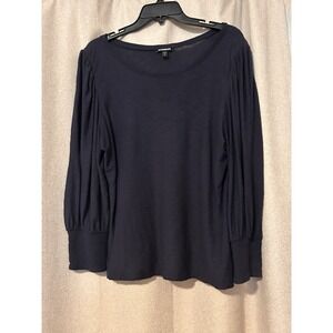 Express Balloon Style Long Sleeve Navy Blue Blouse Cinched Ribbed Cuffs Large